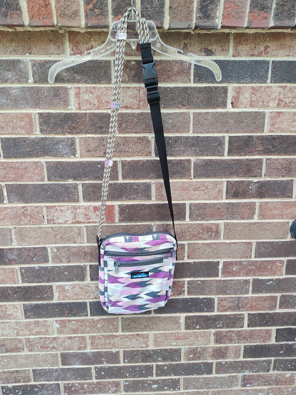 Kavu Purple Patterned Crossbody Bag with Neutral Strap